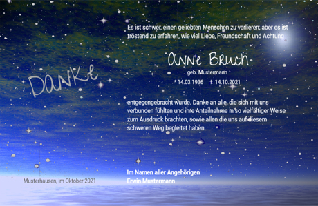 Danksagungskarte Sternenhimmel